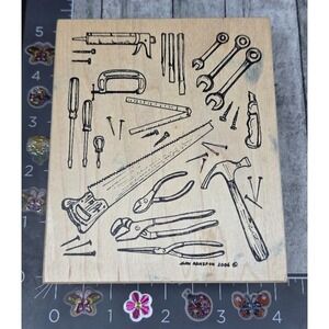 Northwoods Tools Handyman Background 2006 Rubber Stamp Wood #D4